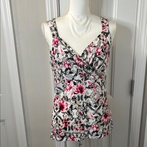 White House Black Market Black and Pink Fitted Wrap Tank Top Size Medium